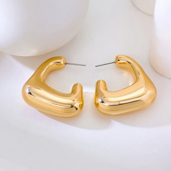 14K Gold Womens Chunky Curved Semi Hoop Earrings Ladies New 14 K Silver Jewelry